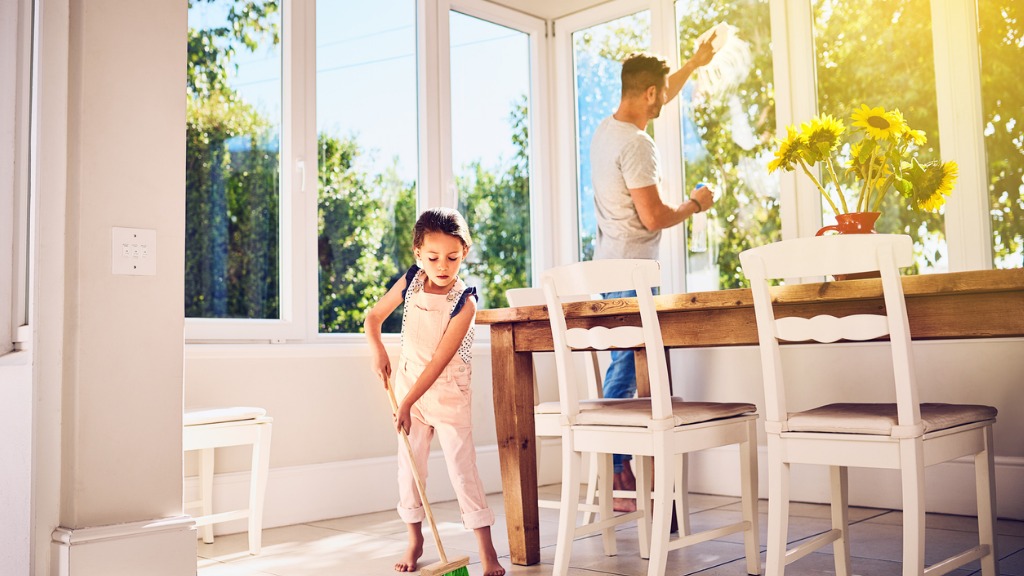 Helping dad with some spring cleaning around the house picture id888755362